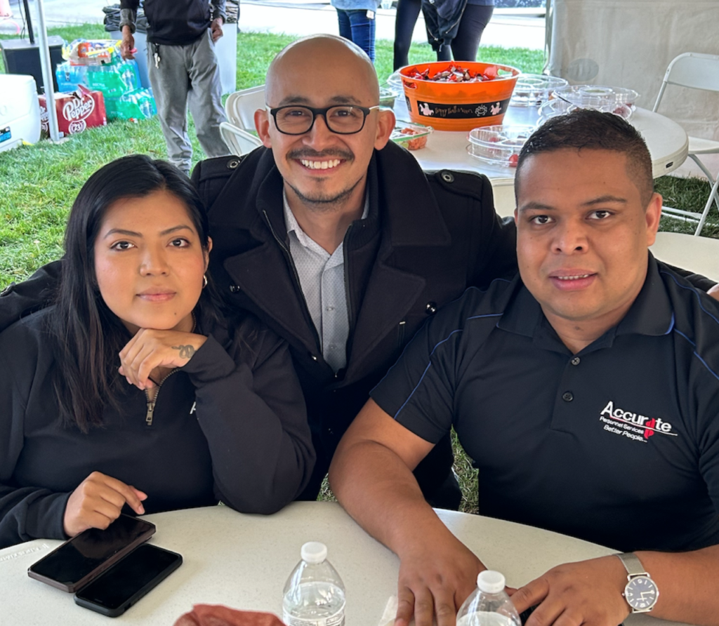 Gregorio (left) attending a networking event with Accurate Personnel On-Site Coordinator Andres Barragan Rodriguez (center) and Accurate Personnel - Speedway Branch Manager Omar Clara (right). Photo courtesy of Virginia Medrano